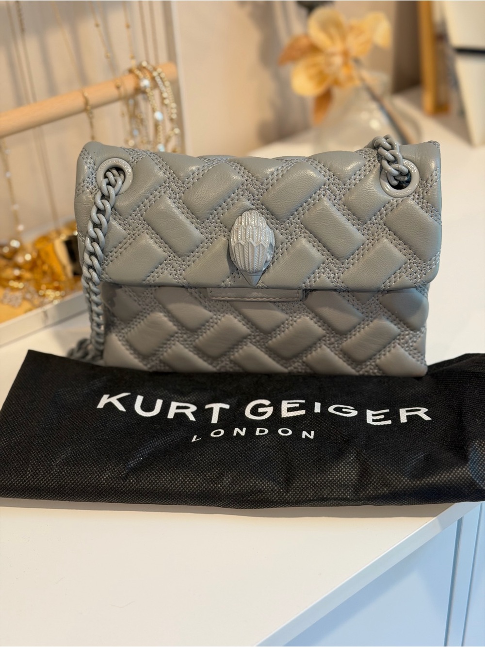 Kurt Geiger Quilted Leather Shoulder Bag - Grey